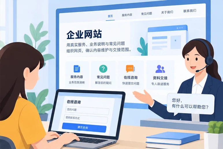 企业网站展示业务与服务信息的场景示意