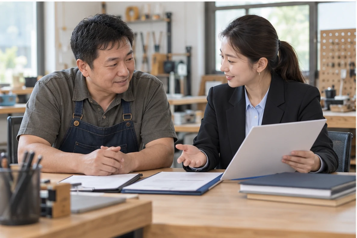 核对注册公司资料与办理事项的服务场景示意