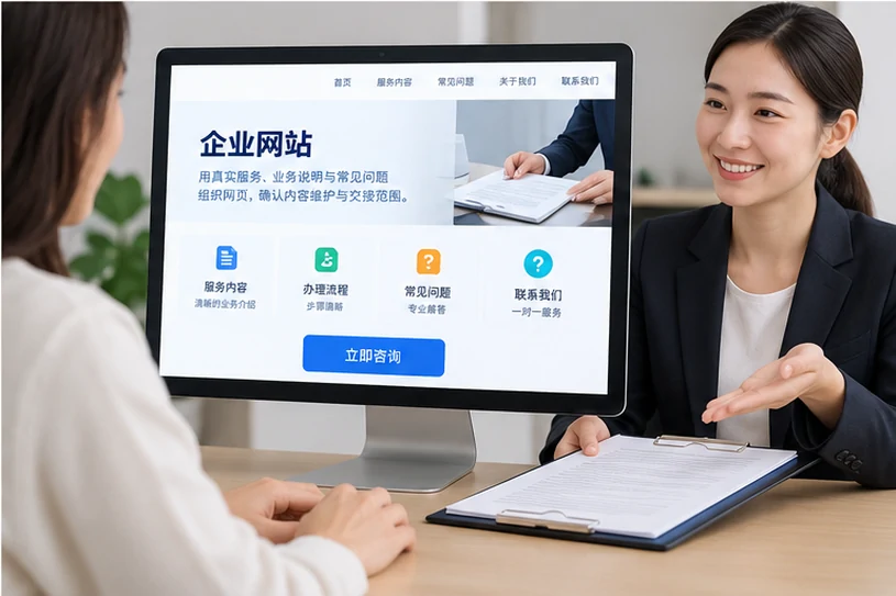 企业网站展示业务与服务信息的场景示意