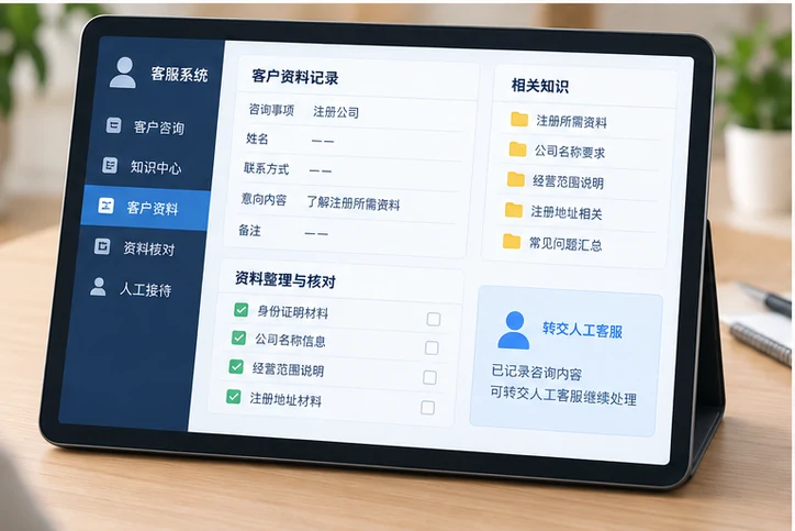 在线客服接待与咨询整理的服务场景示意