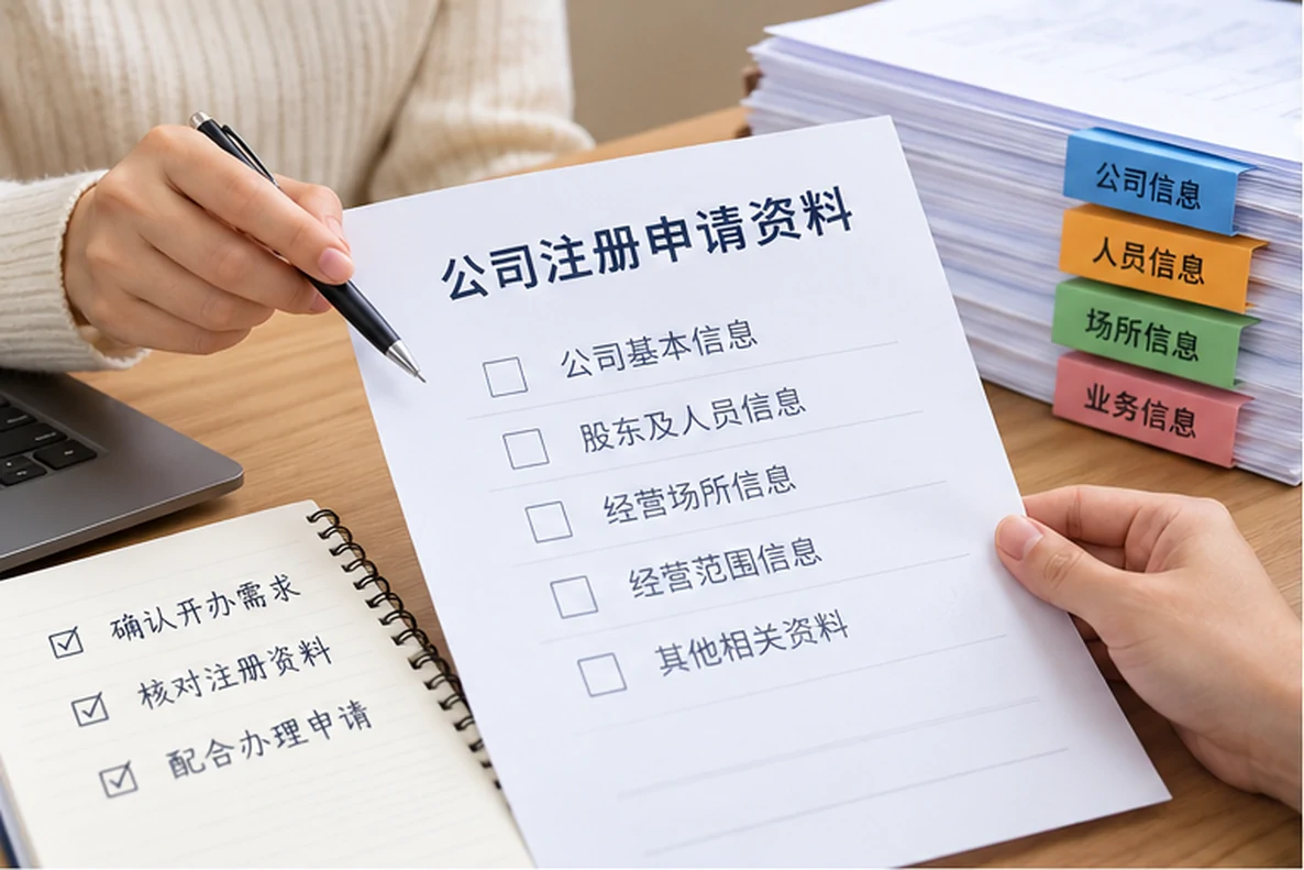 核对注册公司资料与办理事项的服务场景示意