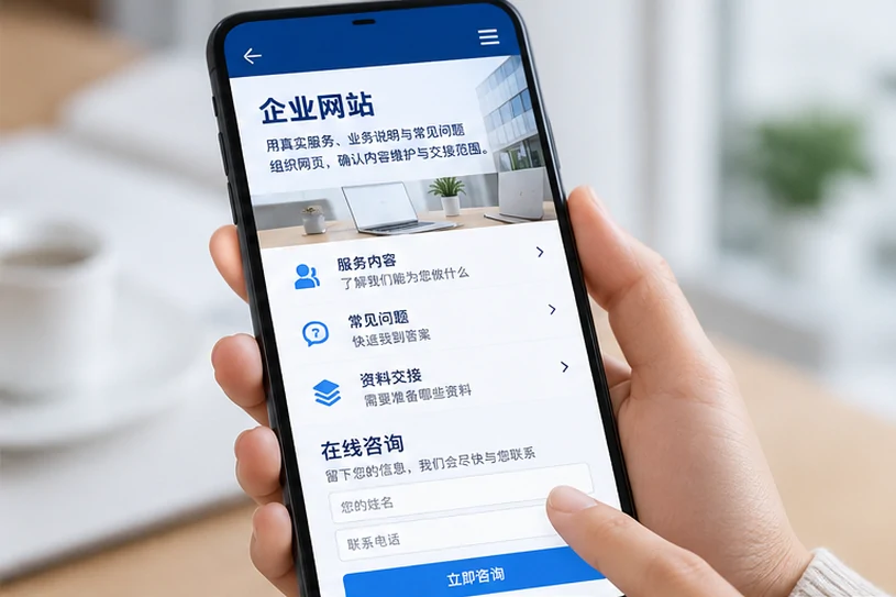 企业网站展示业务与服务信息的场景示意
