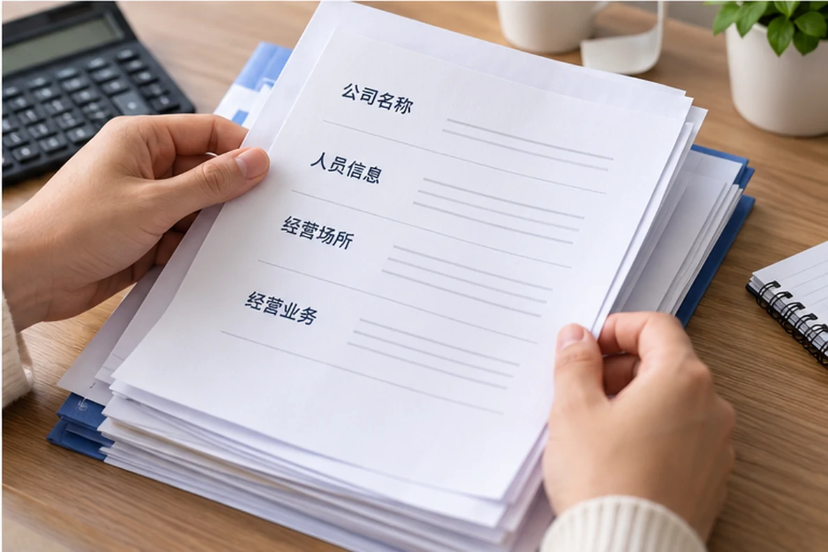 核对注册公司资料与办理事项的服务场景示意
