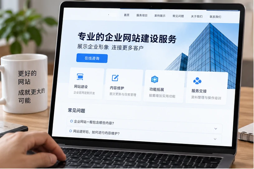 企业网站展示业务与服务信息的场景示意