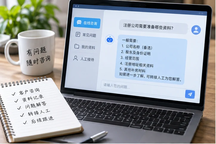 在线客服接待与咨询整理的服务场景示意