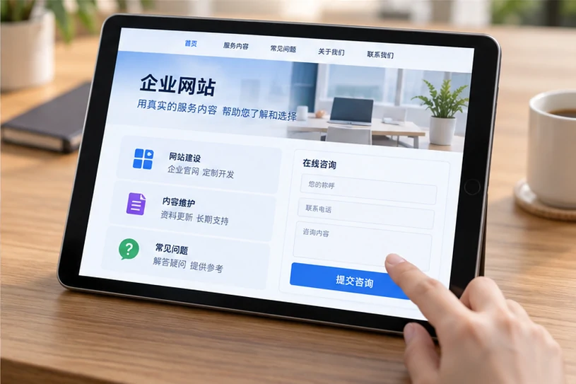 企业网站展示业务与服务信息的场景示意