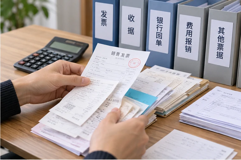 整理企业票据与日常账务资料的服务场景示意
