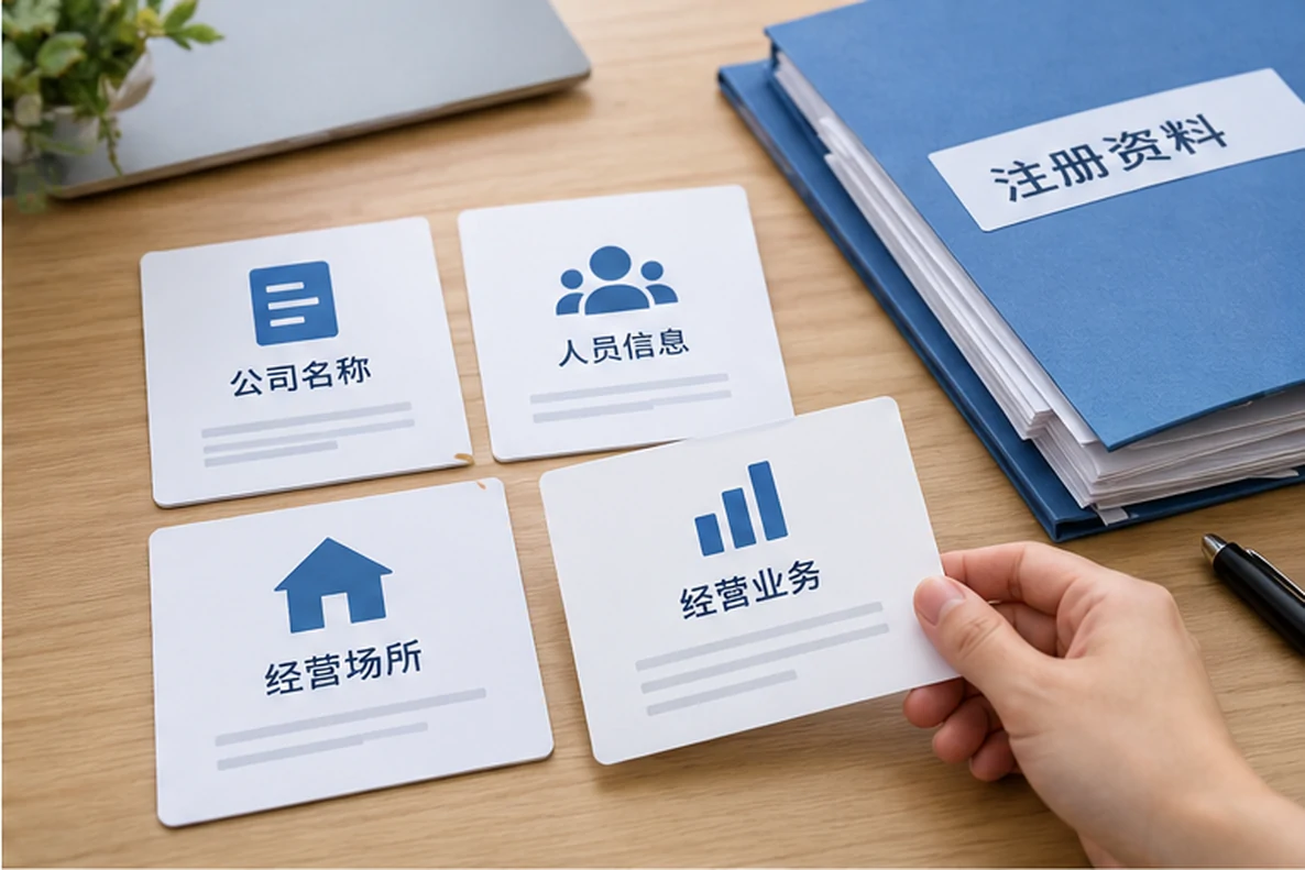 核对注册公司资料与办理事项的服务场景示意
