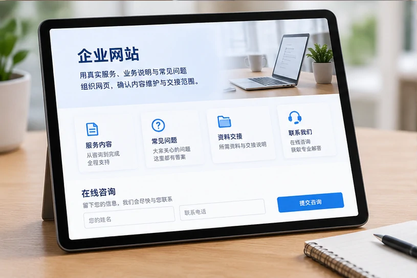 企业网站展示业务与服务信息的场景示意