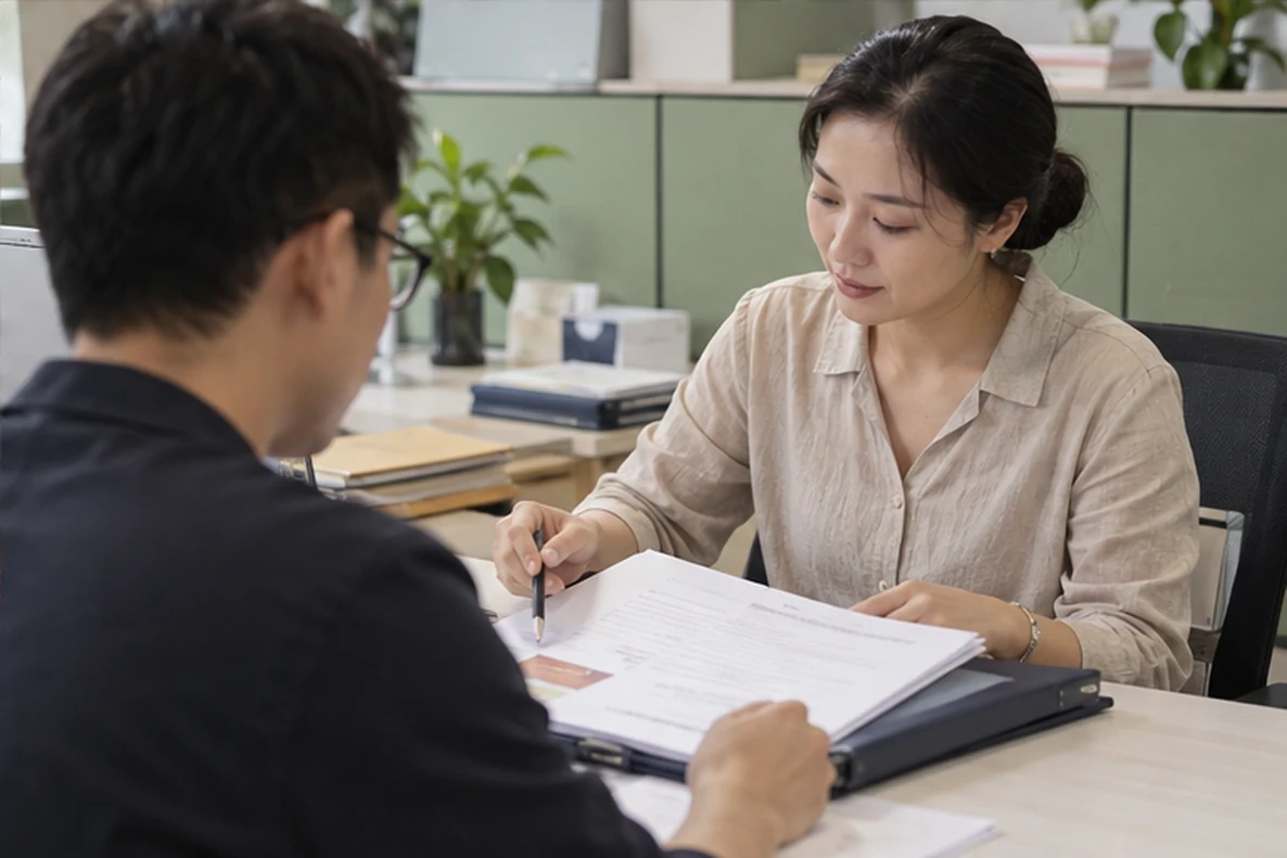 核对注册公司资料与办理事项的服务场景示意
