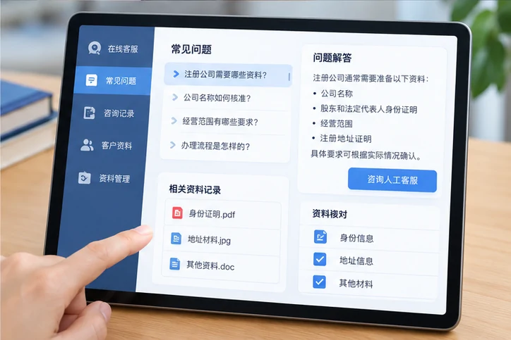 在线客服接待与咨询整理的服务场景示意