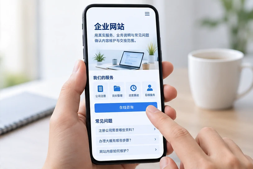 企业网站展示业务与服务信息的场景示意