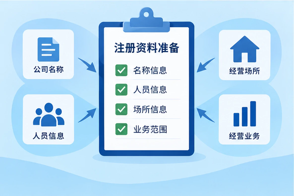 核对注册公司资料与办理事项的服务场景示意