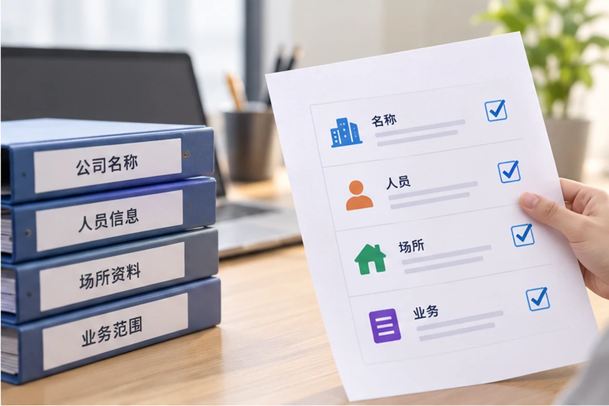 核对注册公司资料与办理事项的服务场景示意