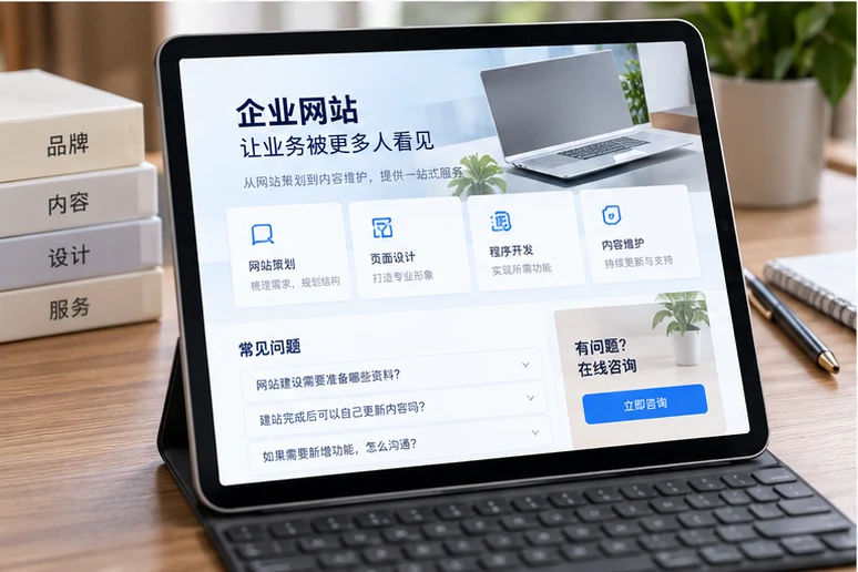 企业网站展示业务与服务信息的场景示意