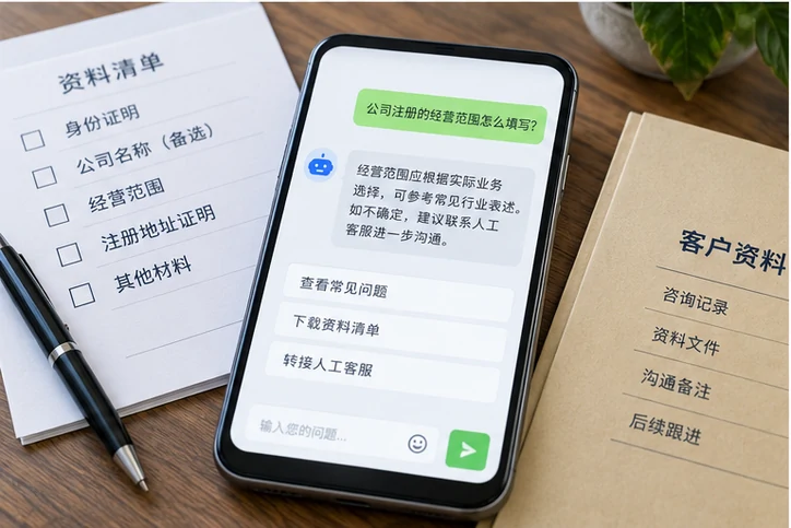在线客服接待与咨询整理的服务场景示意