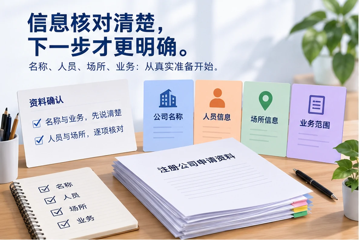 核对注册公司资料与办理事项的服务场景示意