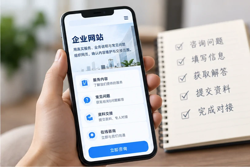 企业网站展示业务与服务信息的场景示意