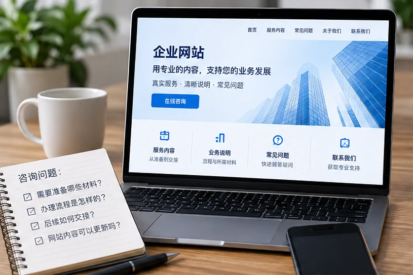 企业网站展示业务与服务信息的场景示意