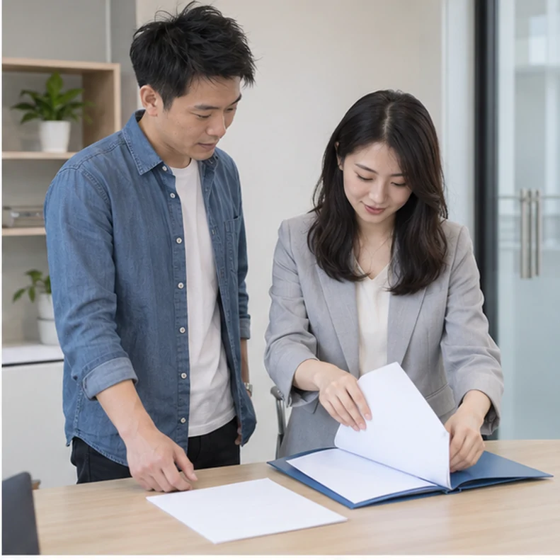 核对注册公司资料与办理事项的服务场景示意