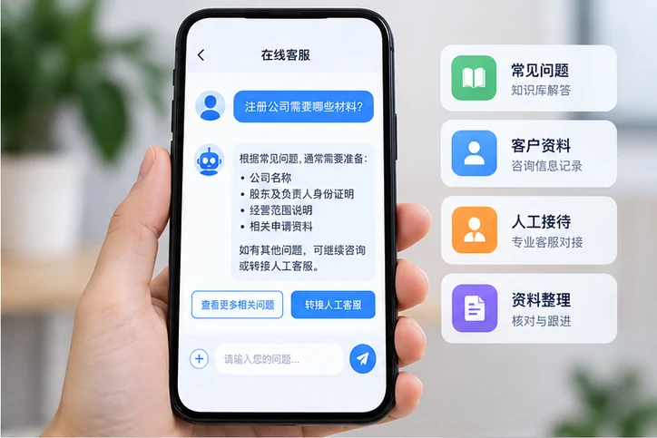 在线客服接待与咨询整理的服务场景示意