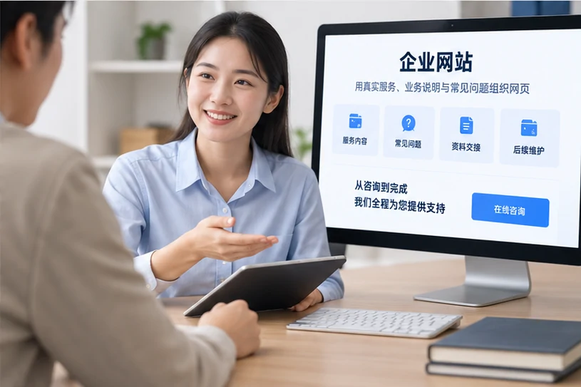 企业网站展示业务与服务信息的场景示意
