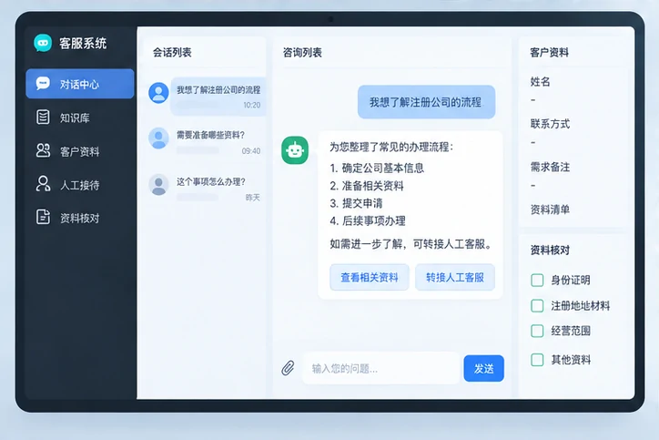 在线客服接待与咨询整理的服务场景示意