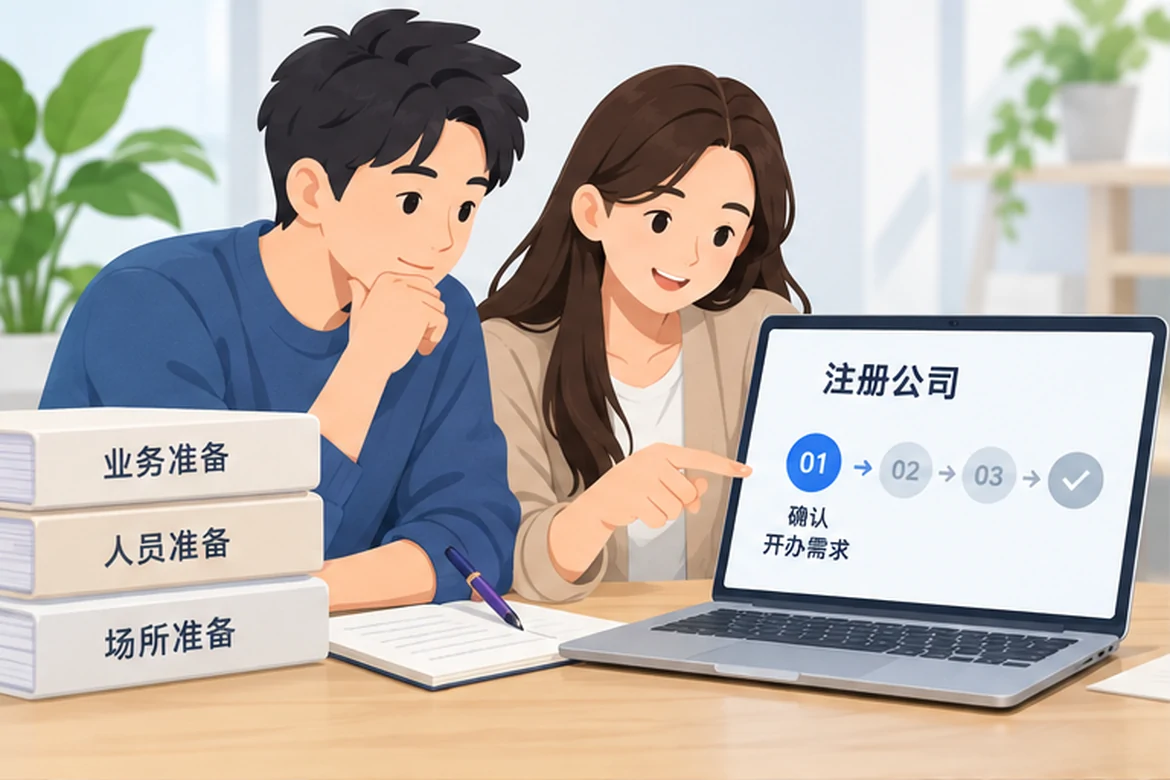 创业者一起整理开办计划的服务场景示意