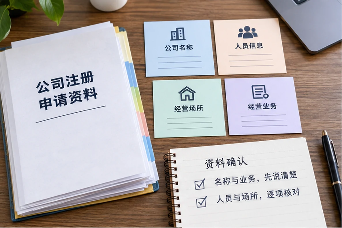 核对注册公司资料与办理事项的服务场景示意