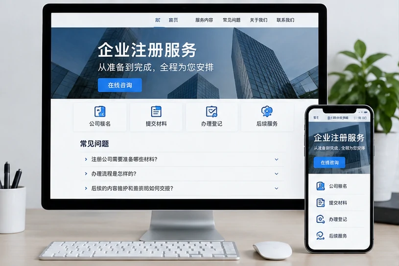 企业网站展示业务与服务信息的场景示意