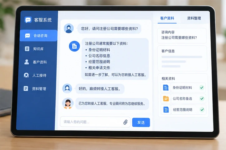 在线客服接待与咨询整理的服务场景示意