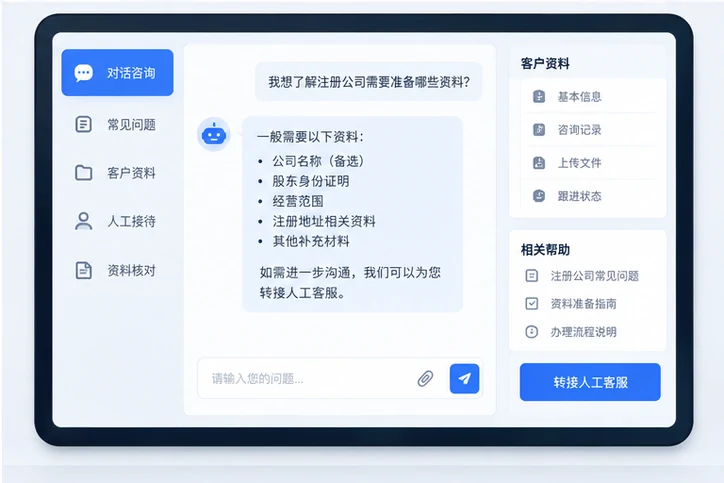 在线客服接待与咨询整理的服务场景示意
