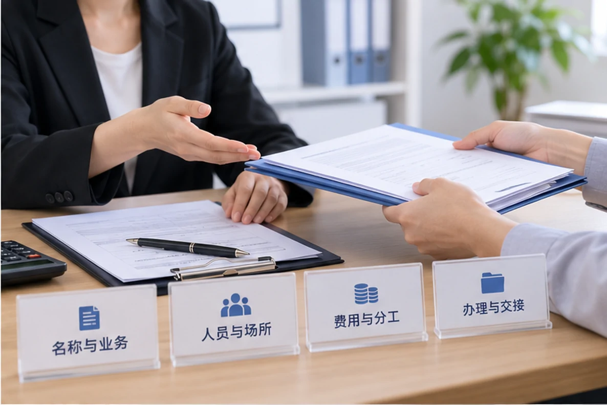 核对注册公司资料与办理事项的服务场景示意