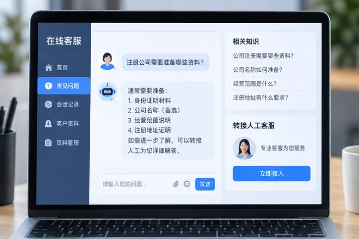 在线客服接待与咨询整理的服务场景示意