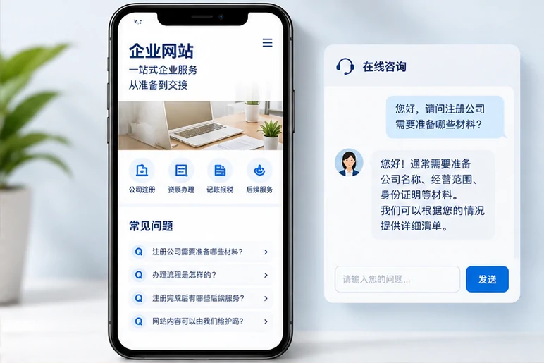 企业网站展示业务与服务信息的场景示意