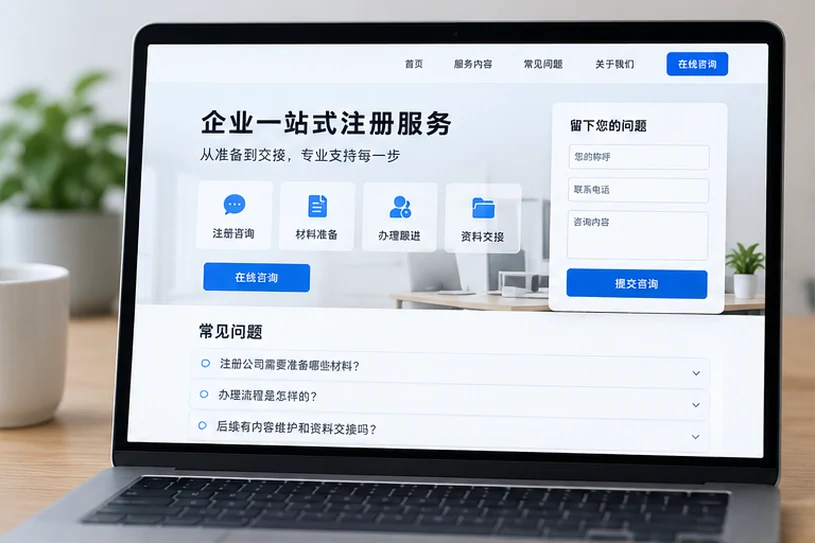 企业网站展示业务与服务信息的场景示意