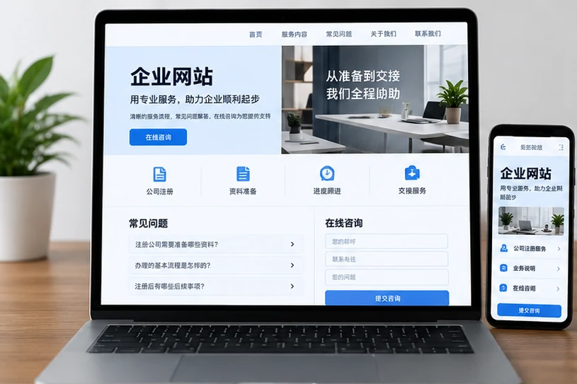 企业网站展示业务与服务信息的场景示意