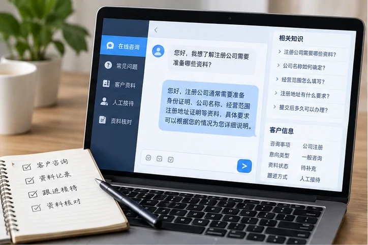 在线客服接待与咨询整理的服务场景示意