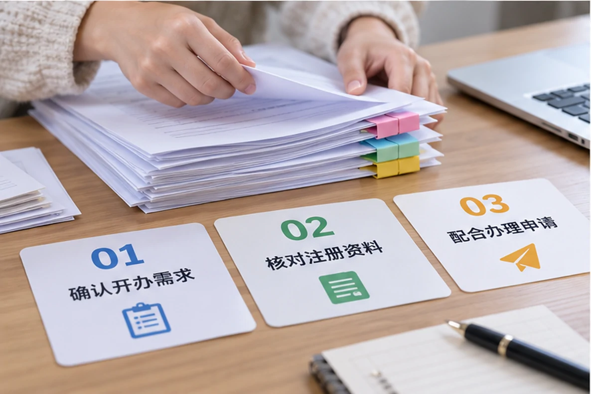 核对注册公司资料与办理事项的服务场景示意