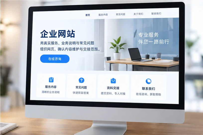 企业网站展示业务与服务信息的场景示意
