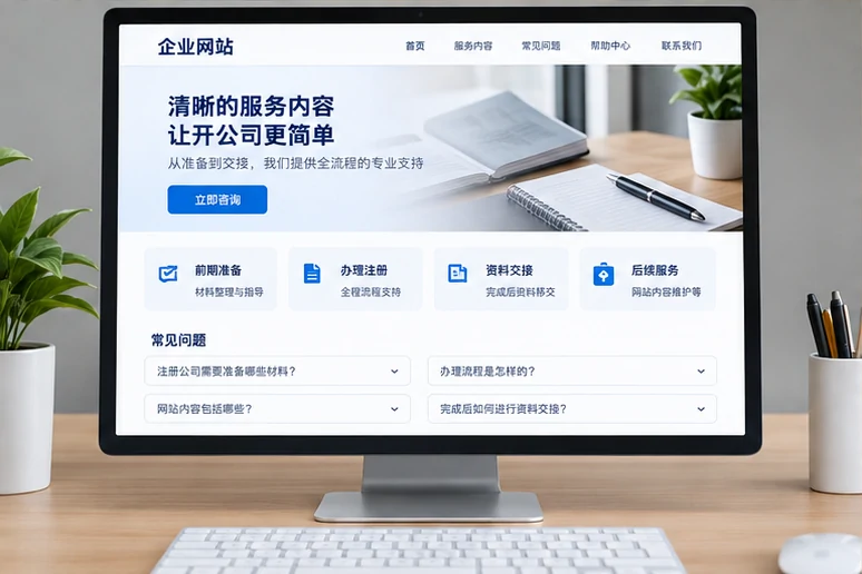 企业网站展示业务与服务信息的场景示意