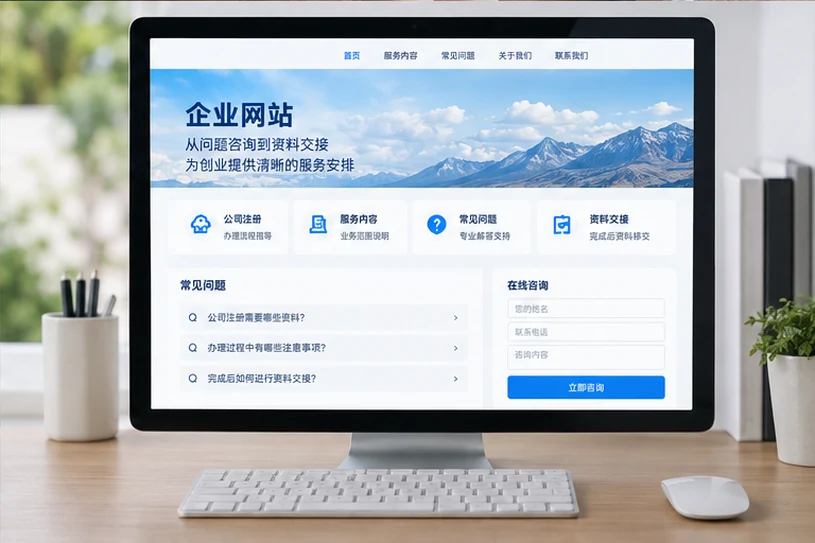 企业网站展示业务与服务信息的场景示意
