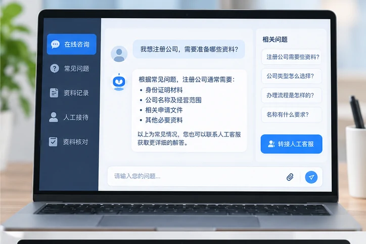在线客服接待与咨询整理的服务场景示意