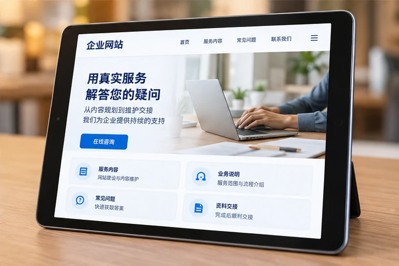 企业网站展示业务与服务信息的场景示意