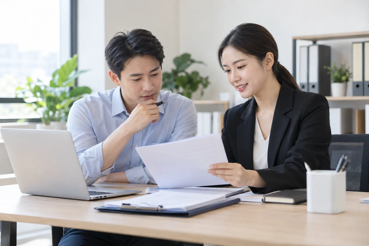 核对注册公司资料与办理事项的服务场景示意