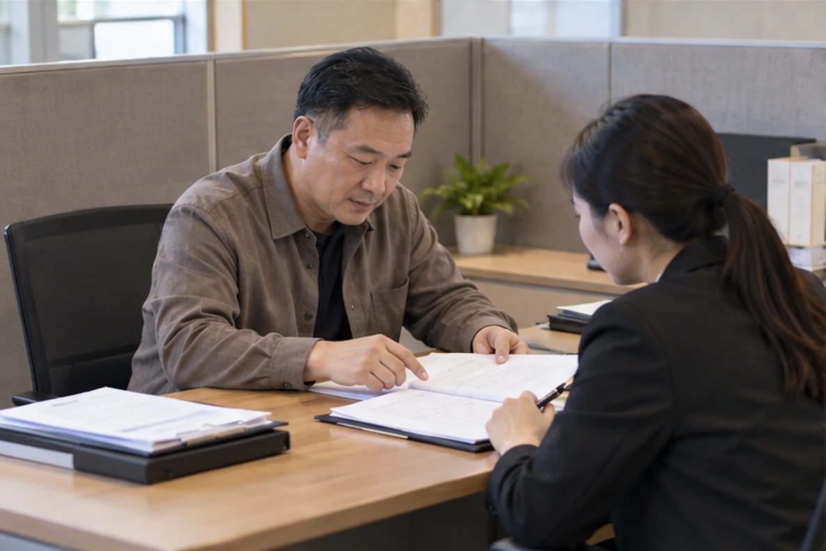 核对注册公司资料与办理事项的服务场景示意