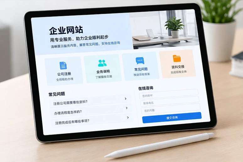 企业网站展示业务与服务信息的场景示意