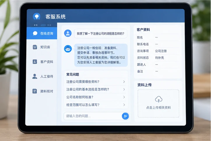 在线客服接待与咨询整理的服务场景示意