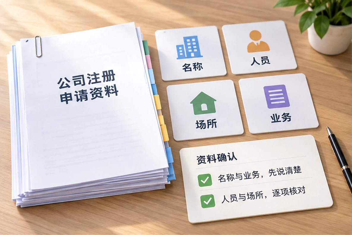 核对注册公司资料与办理事项的服务场景示意