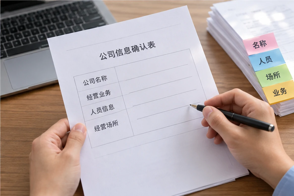 核对注册公司资料与办理事项的服务场景示意